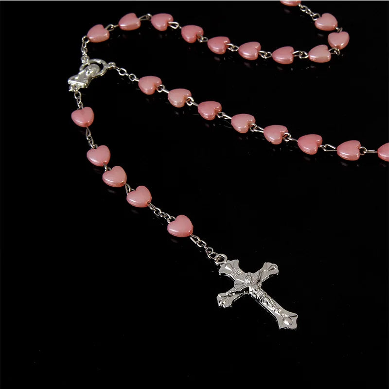 Heart pearl cross necklace