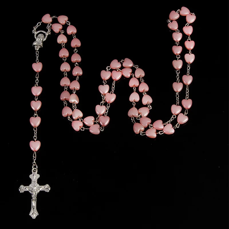 Heart pearl cross necklace